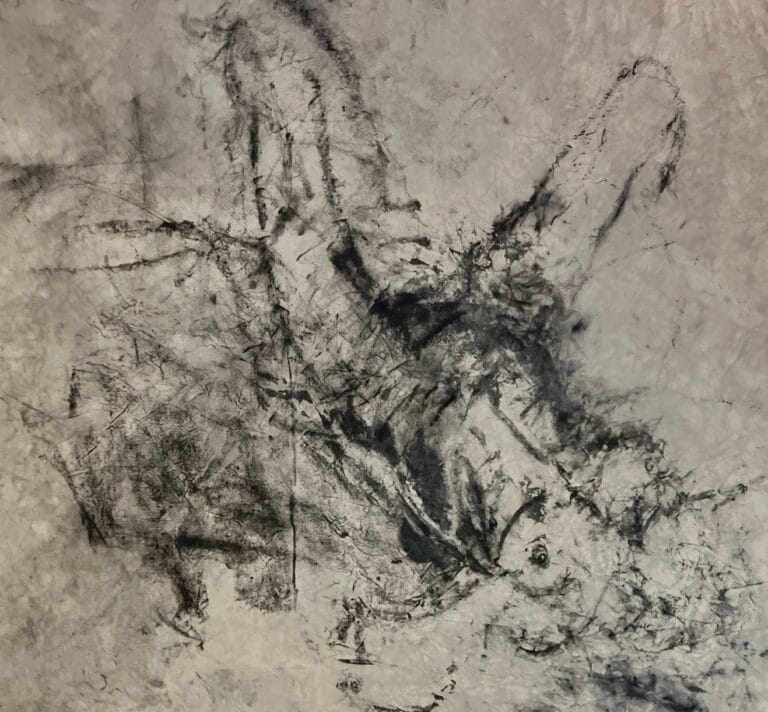 Contemporary painting by Renya Parnes showing material investigation with clay, ink and oil paint creating liminal abstract composition
