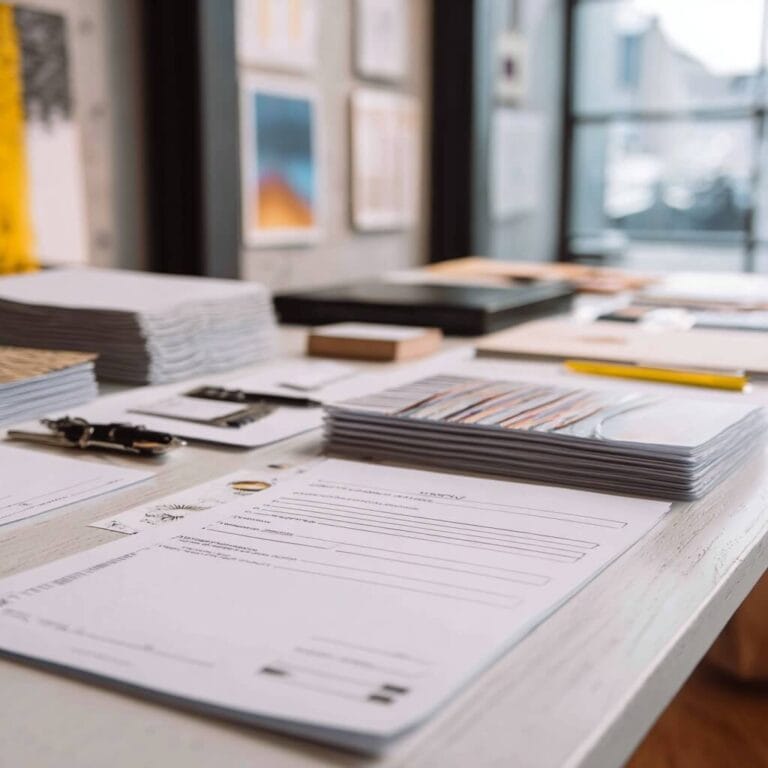 Professional art gallery sales documentation including collector inquiry forms, price lists, and transaction materials for optimized sales conversion processes